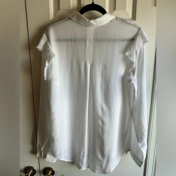 Cloth & Stone for Anthropology white button up Frayed Ruffle Western top Sz M - Picture 3 of 7